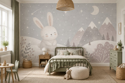 Bunny Winter Landscape Wallpaper Scandinavian Nursery Wall Mural