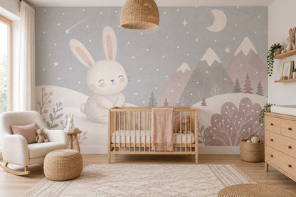 Bunny Winter Landscape Wallpaper Scandinavian Nursery Wall Mural