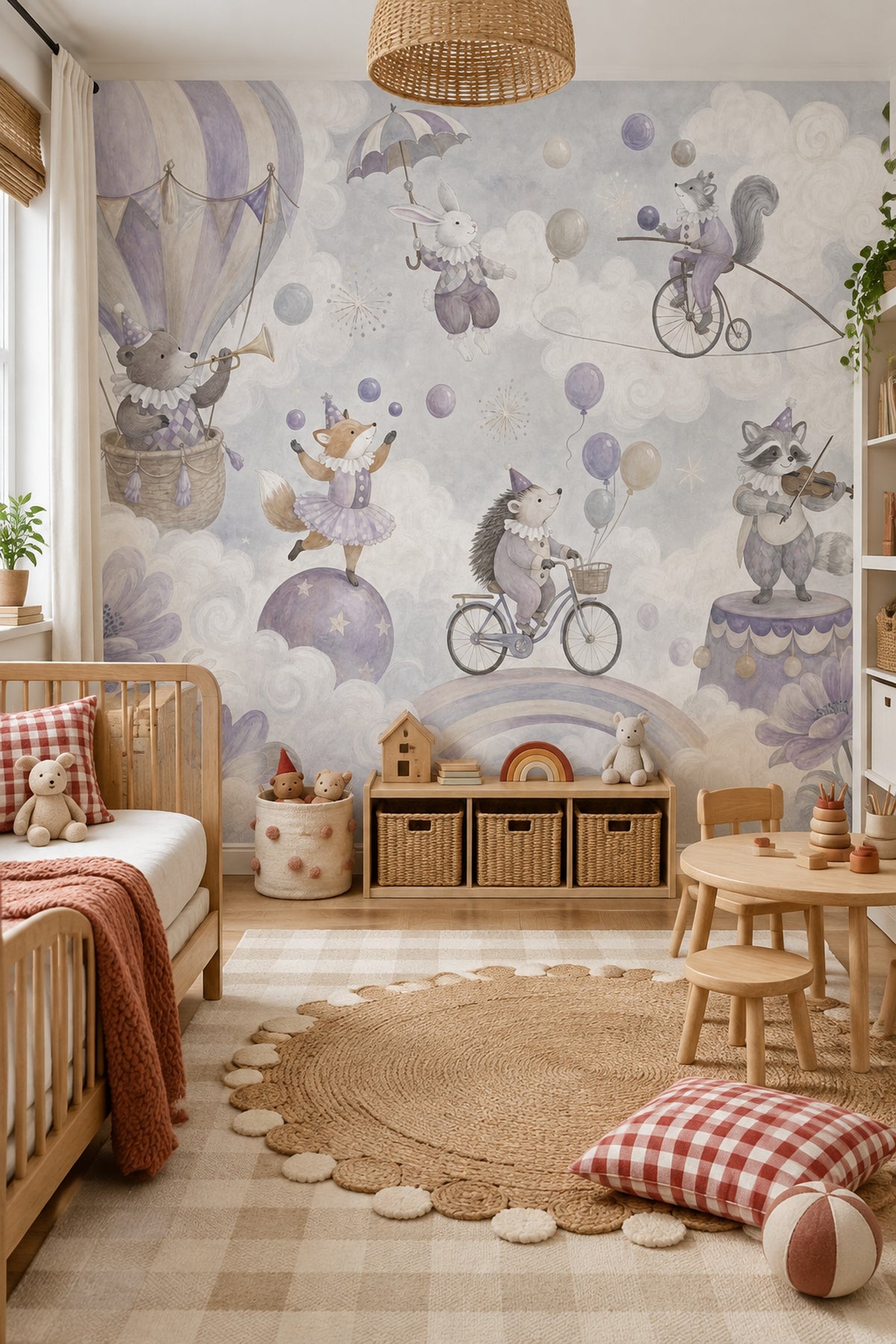 Hot Air Balloon Circus Animals Wallpaper Watercolor Texture Wall Mural