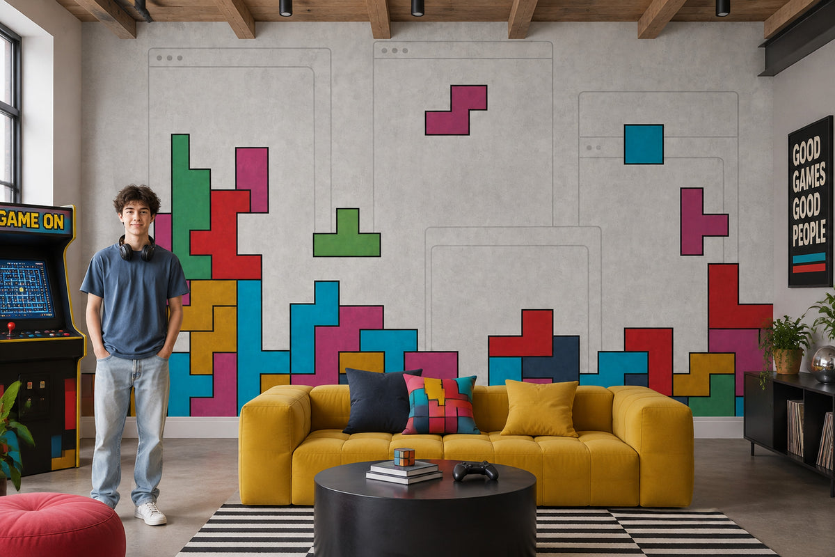 Geometric Block Shapes Wallpaper Concrete Texture Wall Mural