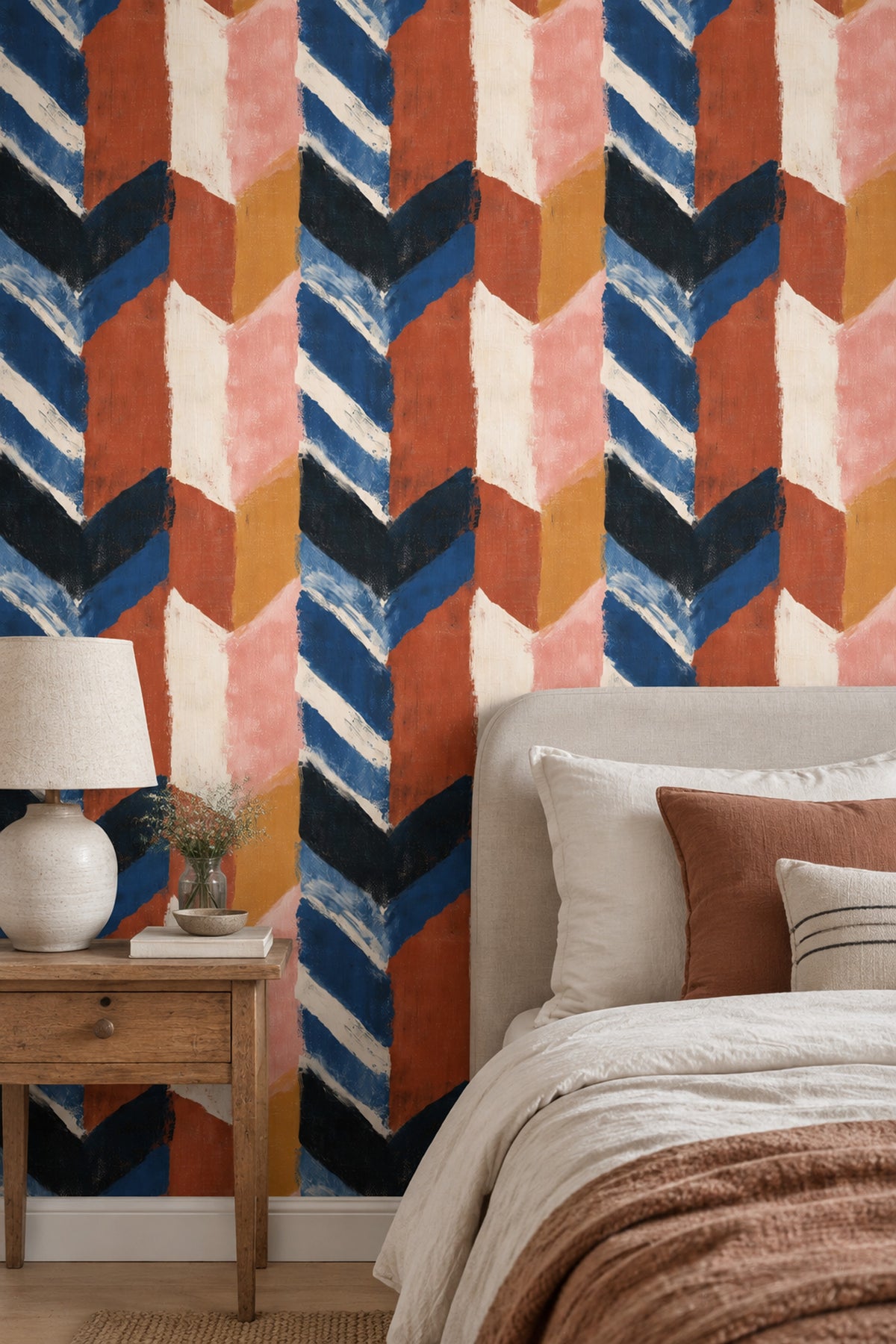 Abstract Brushstroke Wallpaper Dark Navy Rust Blocks