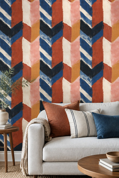 Abstract Brushstroke Wallpaper Dark Navy Rust Blocks