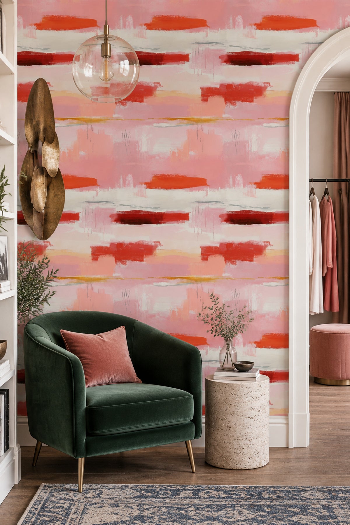 Abstract Brush Strokes Wallpaper Pink Coral Textured