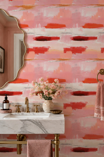 Abstract Brush Strokes Wallpaper Pink Coral Textured