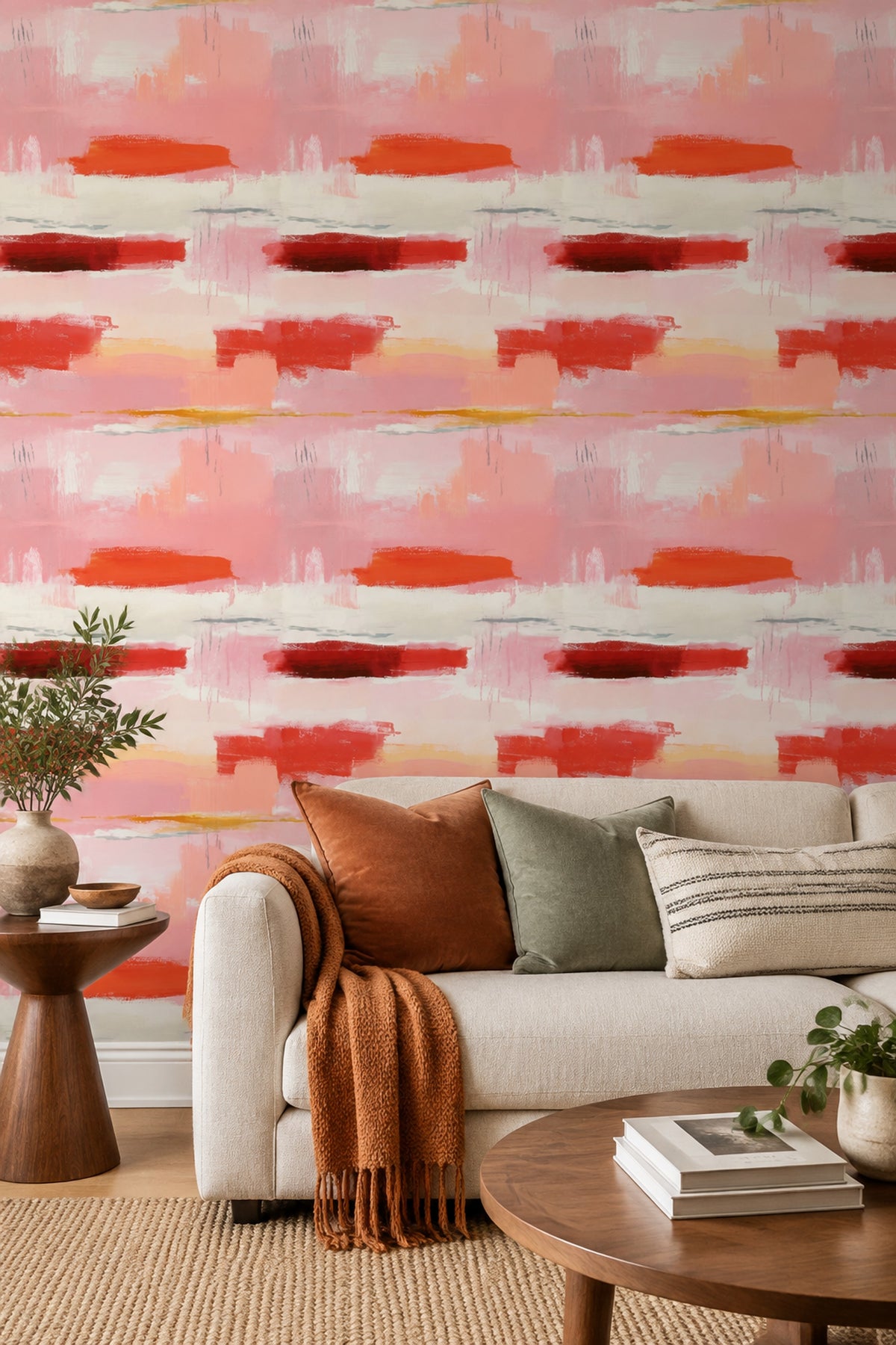 Abstract Brush Strokes Wallpaper Pink Coral Textured