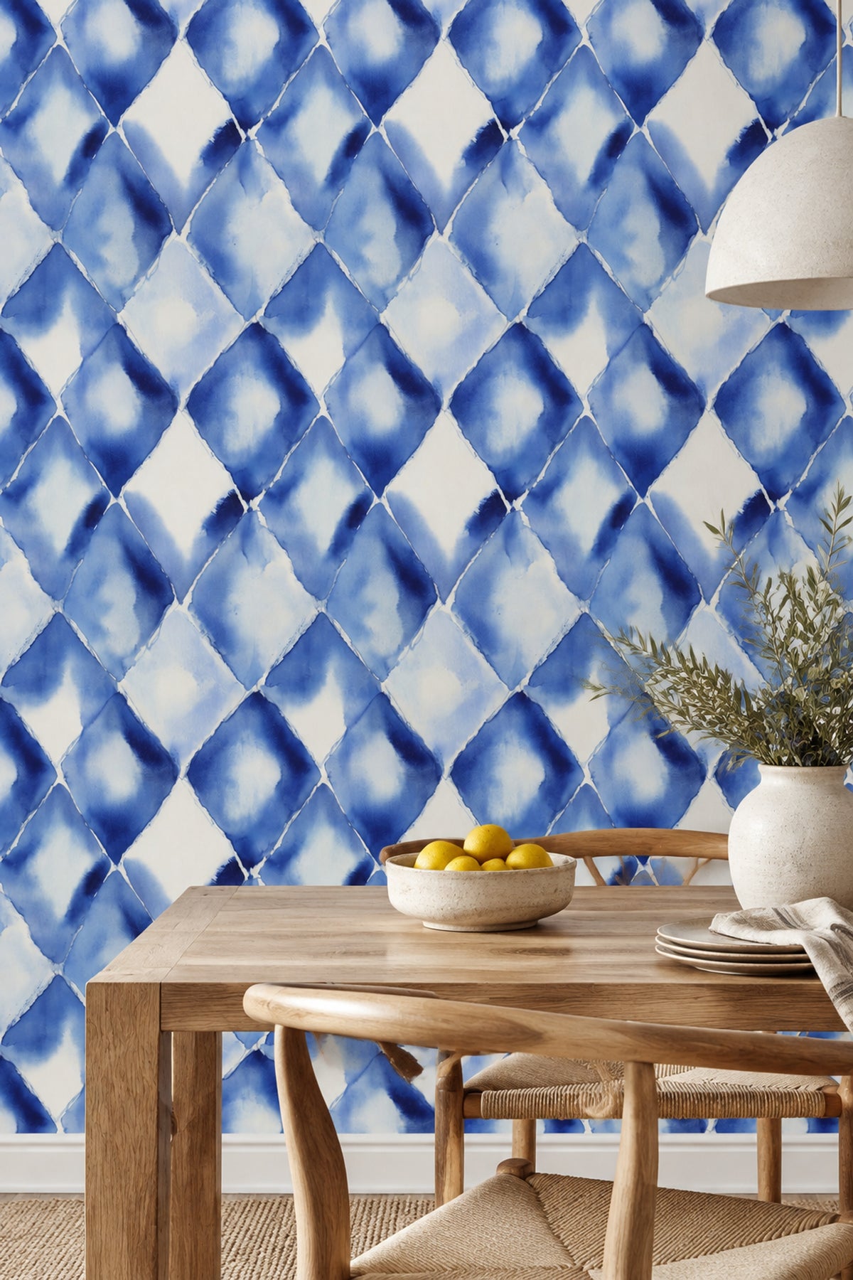 Abstract Watercolor Blocks Wallpaper Blue Indigo Pattern