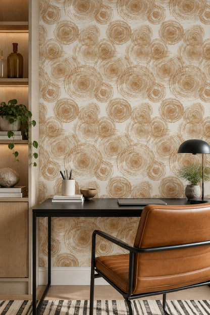 Tree Rings Wallpaper Concentric Circles Cream And Brown Linework
