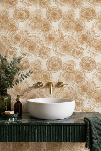 Tree Rings Wallpaper Concentric Circles Cream And Brown Linework