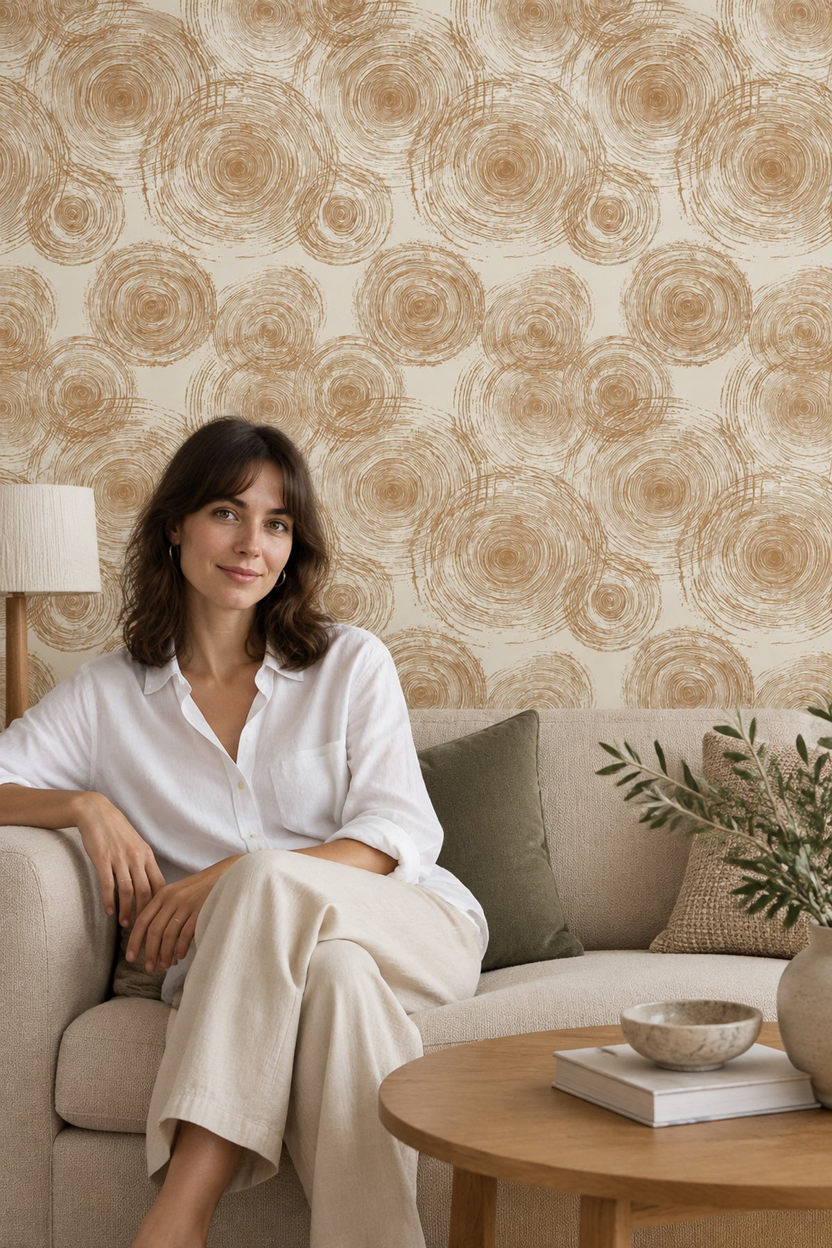Tree Rings Wallpaper Concentric Circles Cream And Brown Linework