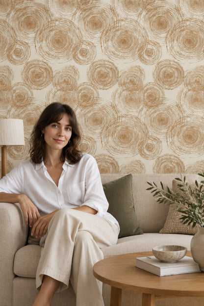 Tree Rings Wallpaper Concentric Circles Cream And Brown Linework