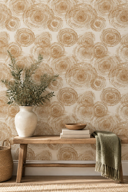 Tree Rings Wallpaper Concentric Circles Cream And Brown Linework