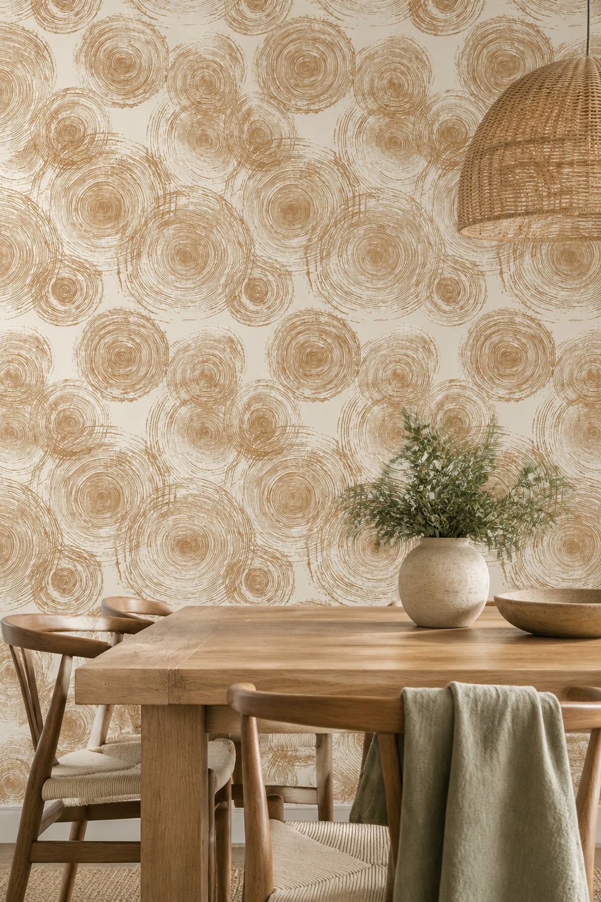 Tree Rings Wallpaper Concentric Circles Cream And Brown Linework