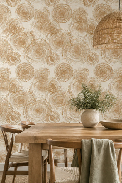 Tree Rings Wallpaper Concentric Circles Cream And Brown Linework