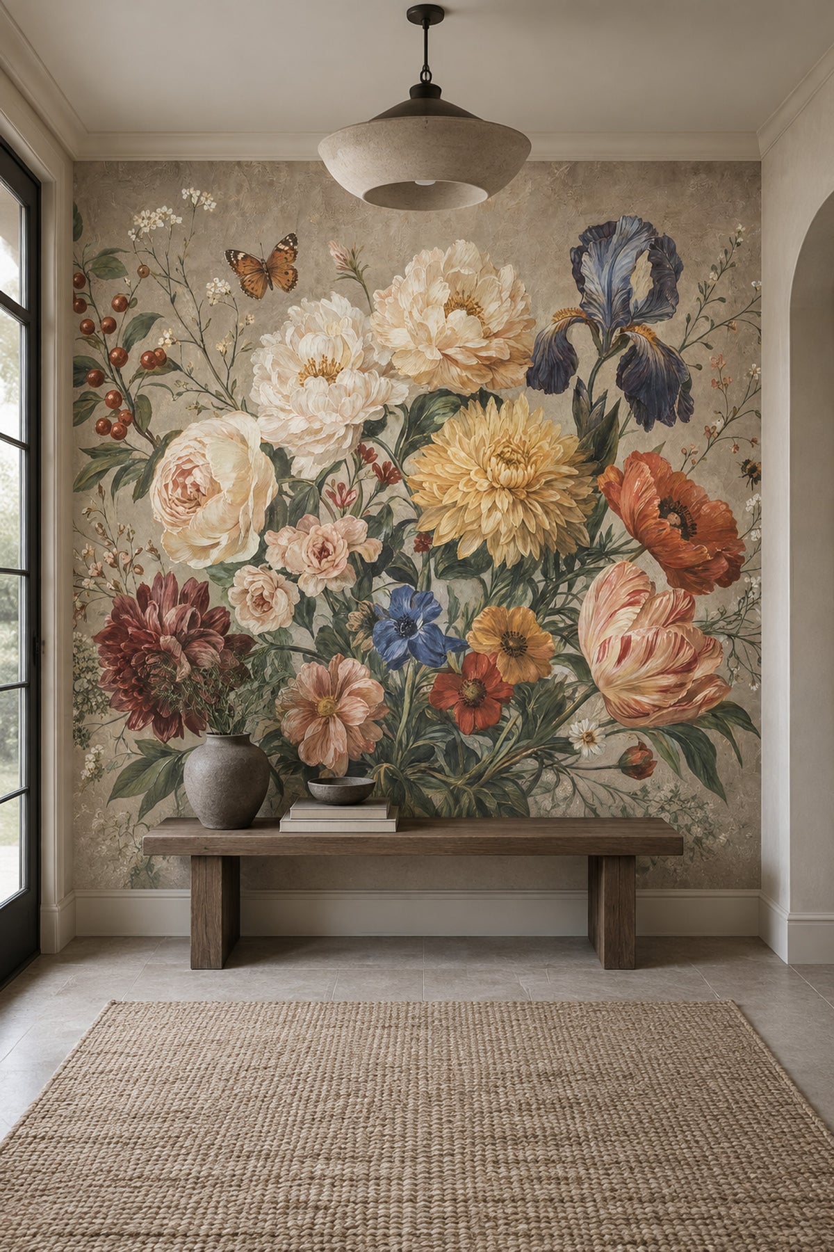 Vintage Garden Bouquet Wallpaper Beige Botanical Wall Mural