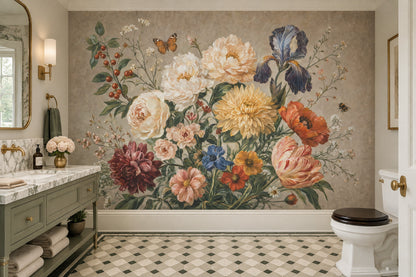 Vintage Garden Bouquet Wallpaper Beige Botanical Wall Mural