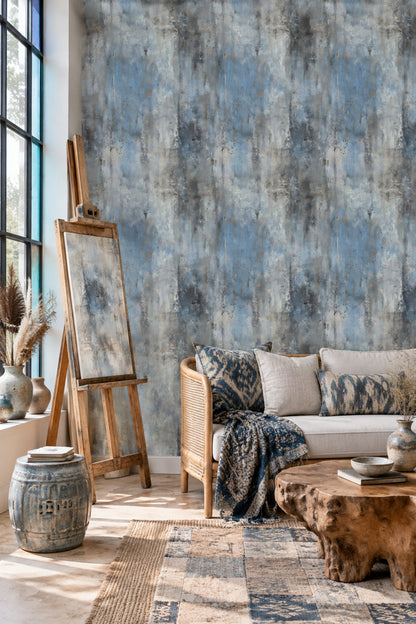 Abstract Patina Wallpaper Distressed Blue Gray Texture