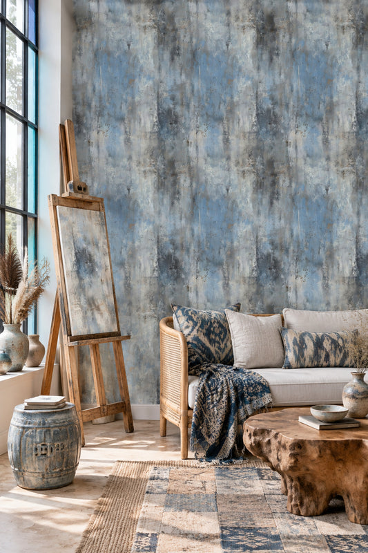 Abstract Patina Wallpaper Distressed Blue Gray Texture