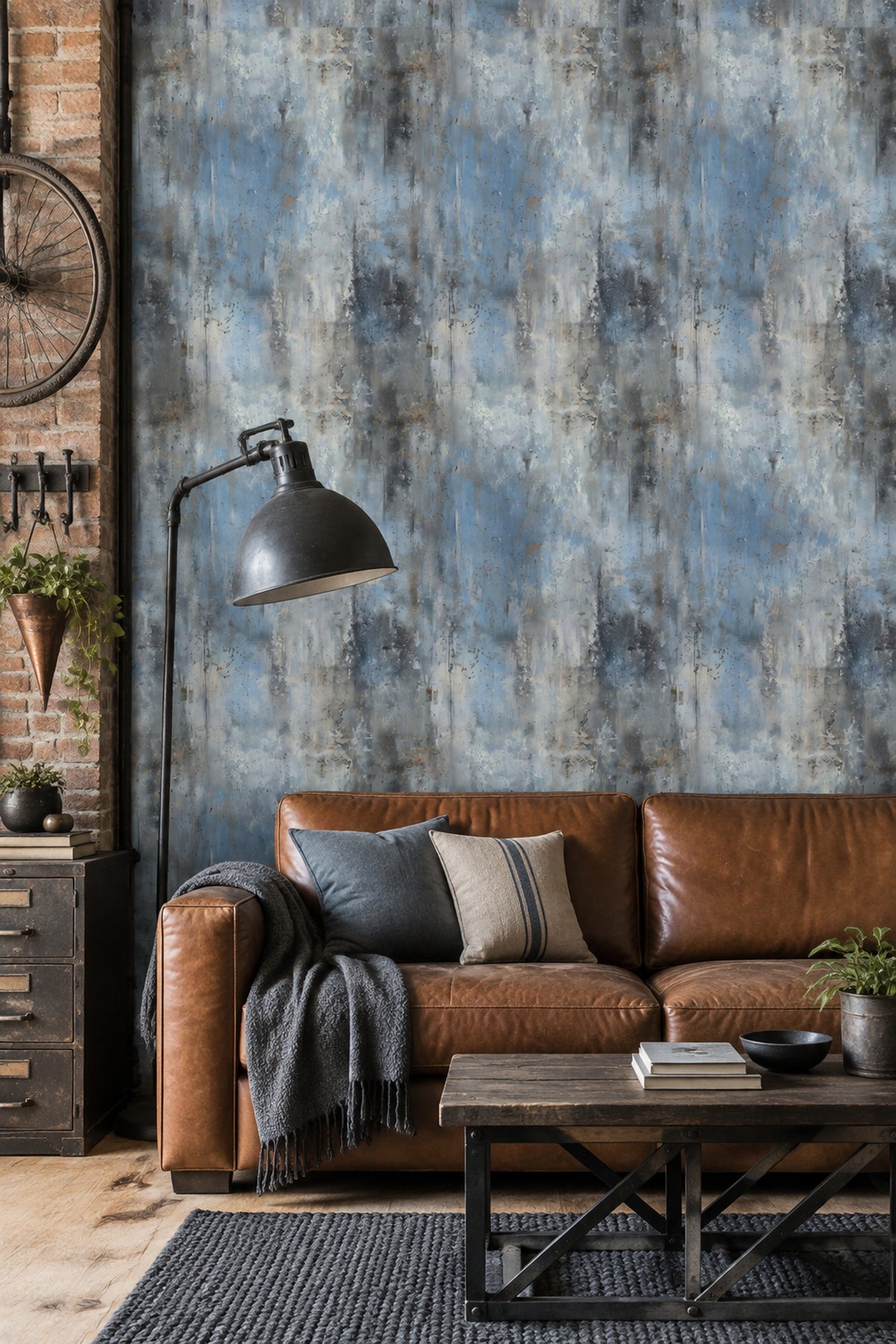 Abstract Patina Wallpaper Distressed Blue Gray Texture