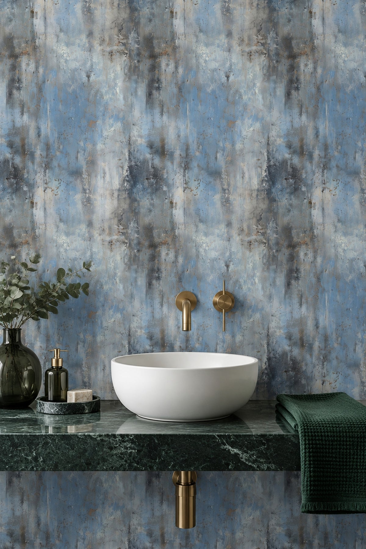 Abstract Patina Wallpaper Distressed Blue Gray Texture