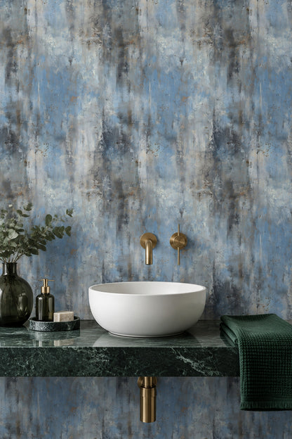 Abstract Patina Wallpaper Distressed Blue Gray Texture