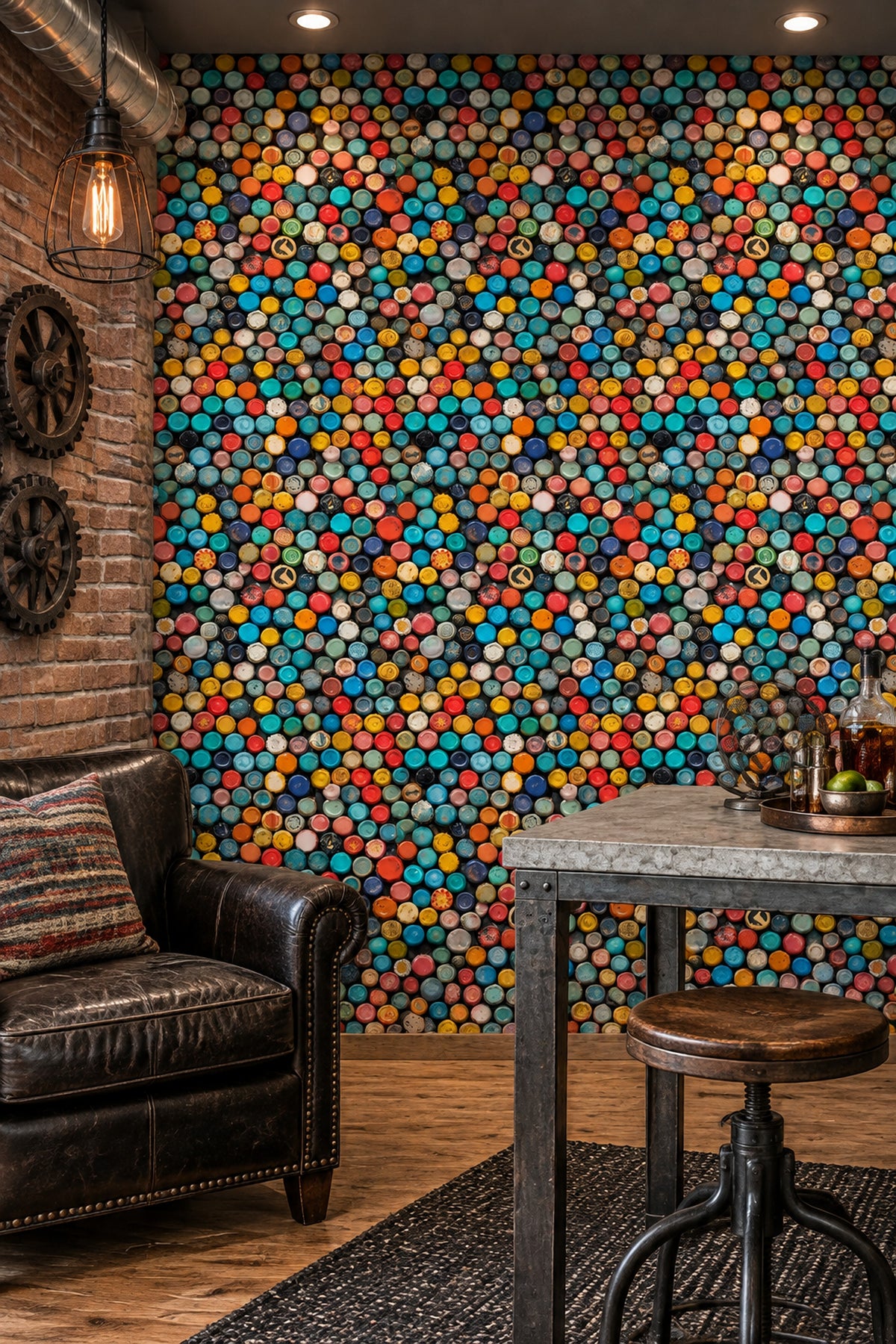 Bottle Cap Wallpaper Retro Multicolor Mosaic