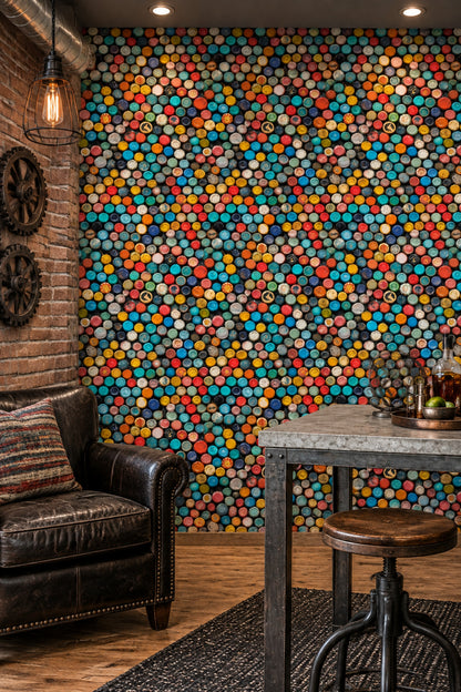 Bottle Cap Wallpaper Retro Multicolor Mosaic