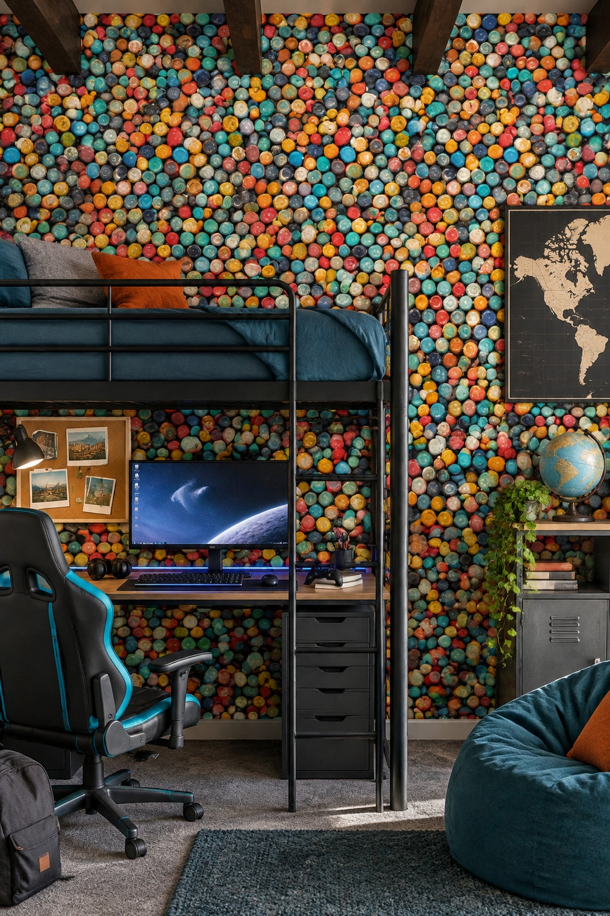 Bottle Cap Wallpaper Retro Multicolor Mosaic