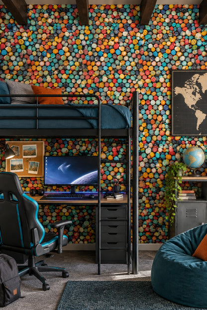 Bottle Cap Wallpaper Retro Multicolor Mosaic