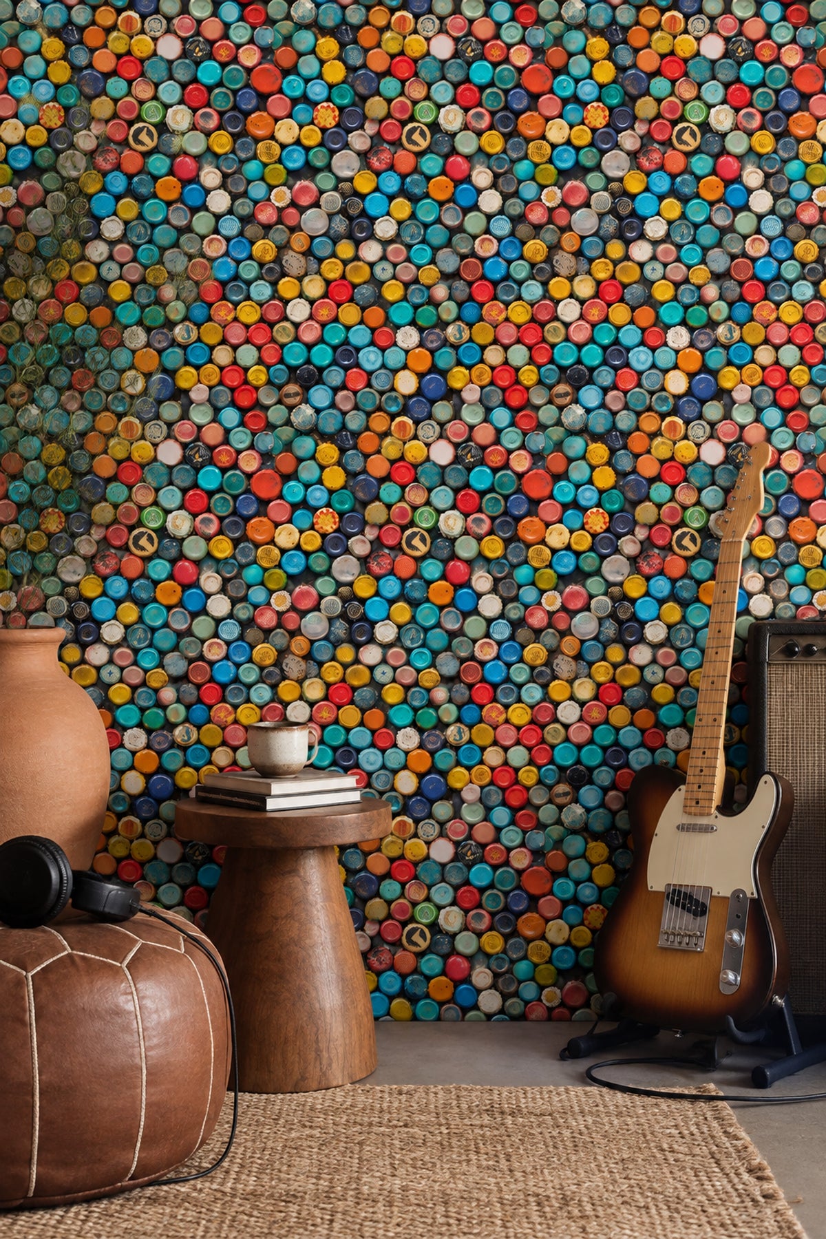 Bottle Cap Wallpaper Retro Multicolor Mosaic