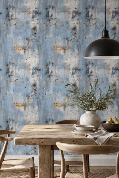 Abstract Plaster Texture Wallpaper Blue Gray Metallic Gold