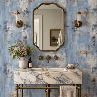 Abstract Plaster Texture Wallpaper Blue Gray Metallic Gold