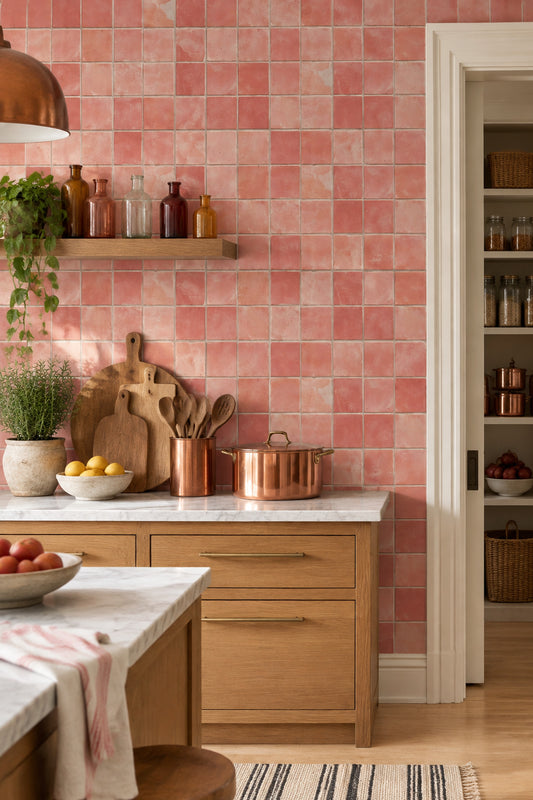 Terracotta Tile Wallpaper Weathered Square Grid