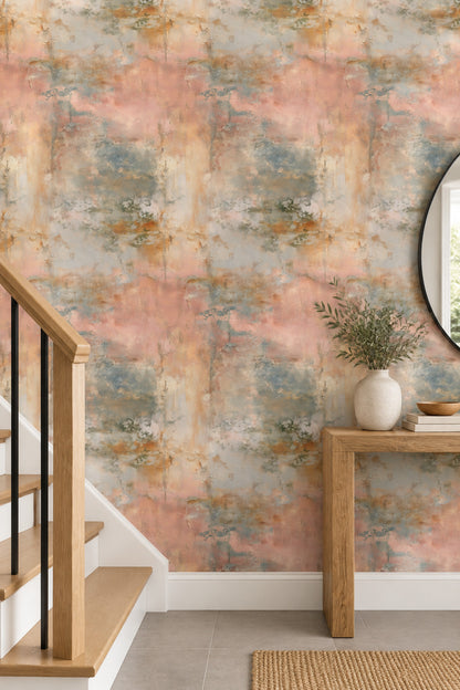Fresco Wall Wallpaper Distressed Plaster Texture In Blush Pink And Cream
