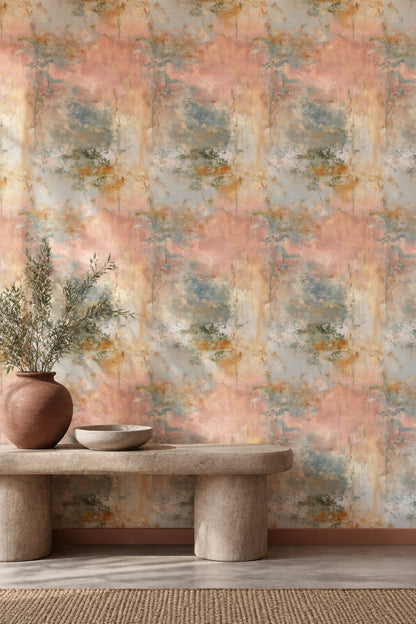 Fresco Wall Wallpaper Distressed Plaster Texture In Blush Pink And Cream