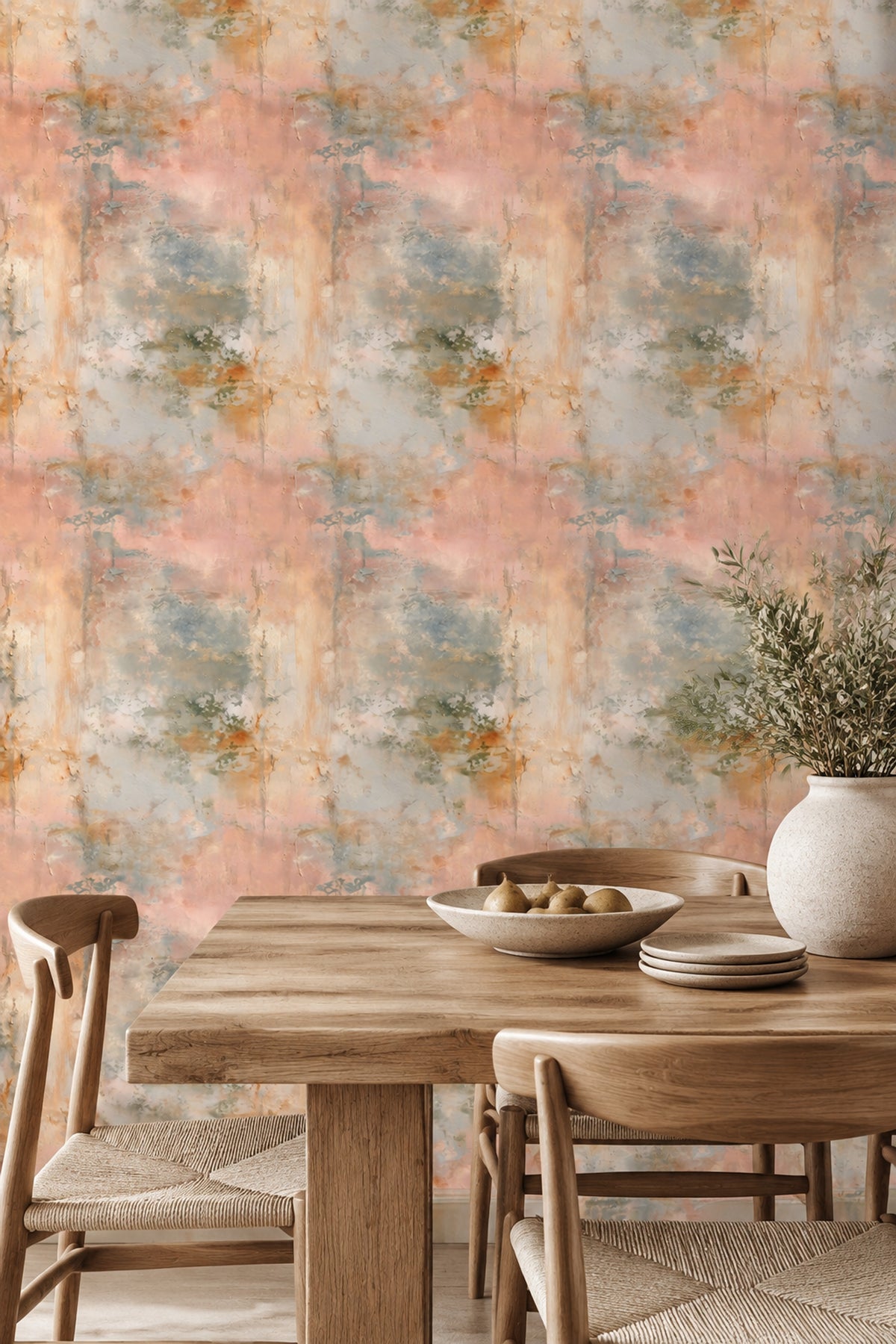 Fresco Wall Wallpaper Distressed Plaster Texture In Blush Pink And Cream