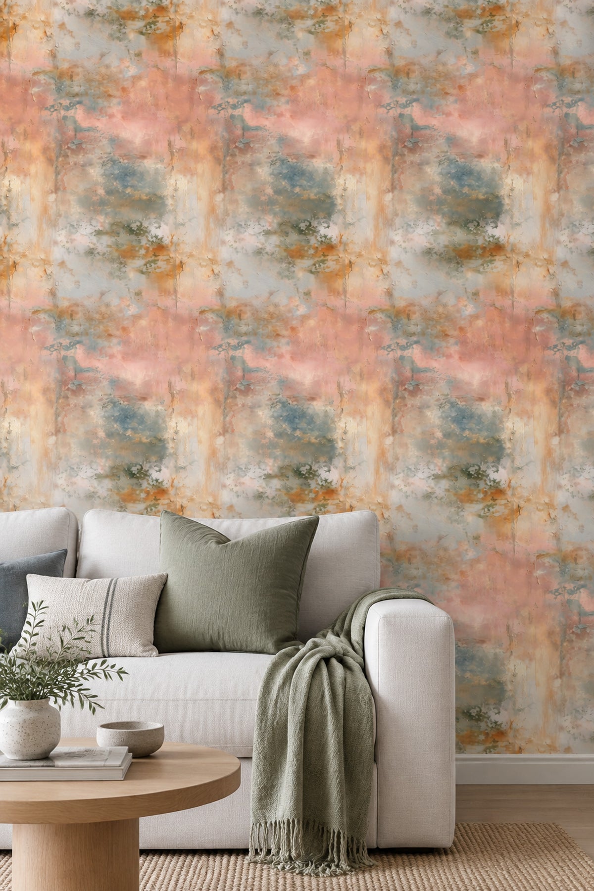 Fresco Wall Wallpaper Distressed Plaster Texture In Blush Pink And Cream