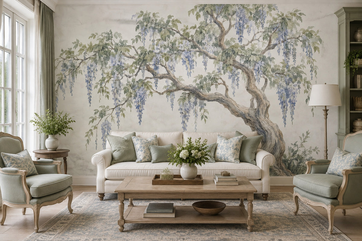 Wisteria Tree Wallpaper Watercolor Garden Wall Mural