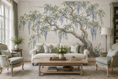 Wisteria Tree Wallpaper Watercolor Garden Wall Mural