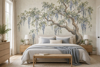 Wisteria Tree Wallpaper Watercolor Garden Wall Mural