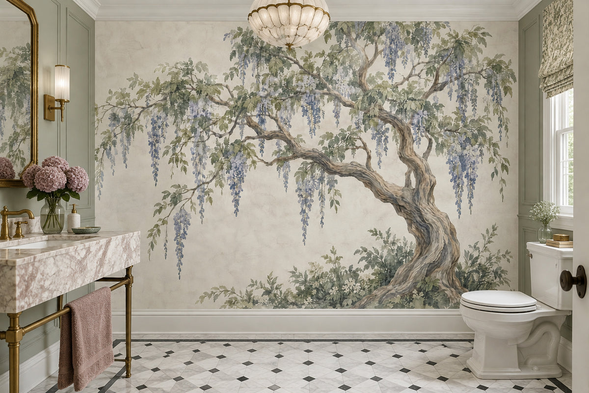 Wisteria Tree Wallpaper Watercolor Garden Wall Mural