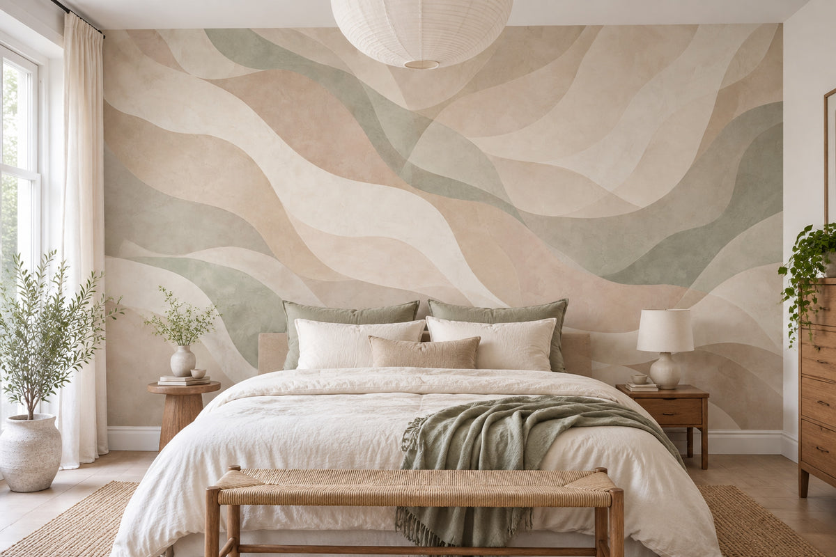 Layered Organic Waves Wallpaper Watercolor Texture Wall Mural