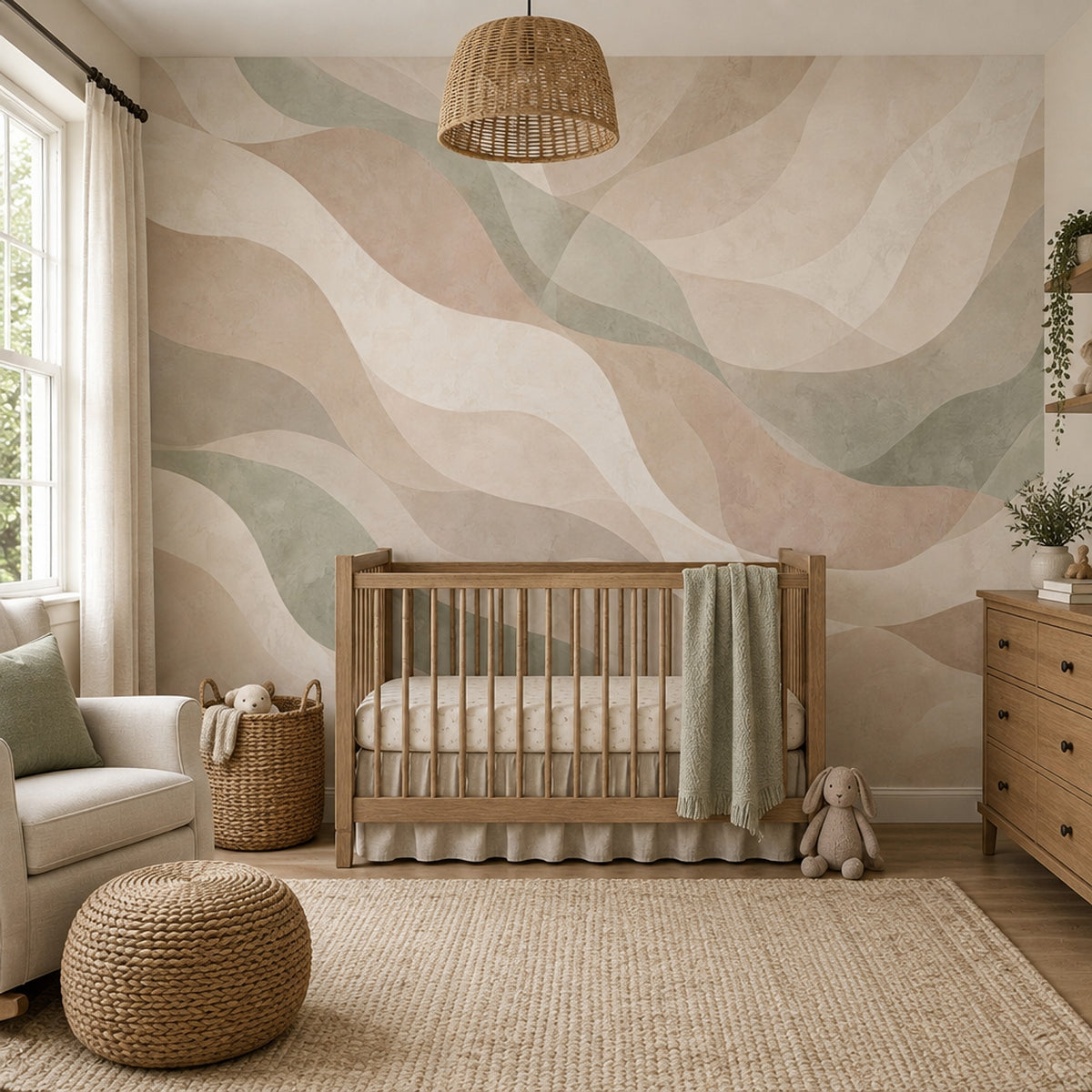 Layered Organic Waves Wallpaper Watercolor Texture Wall Mural