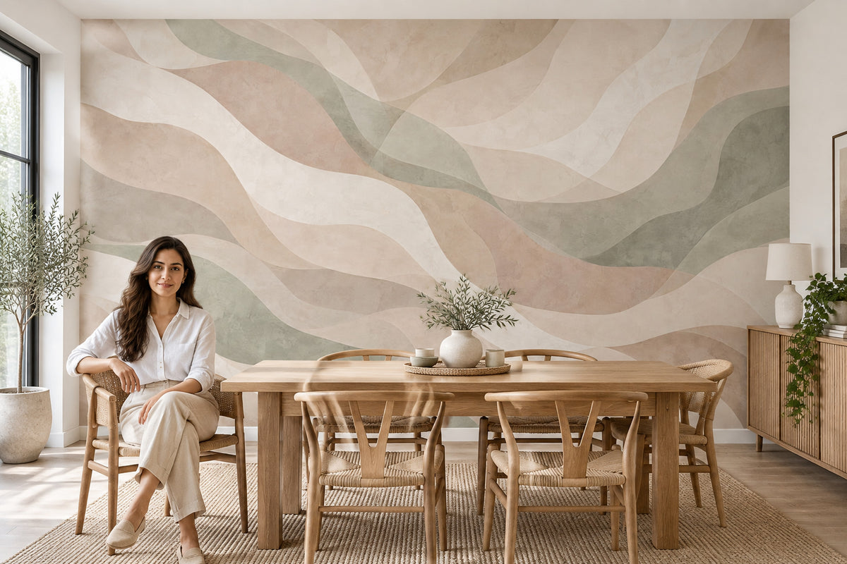 Layered Organic Waves Wallpaper Watercolor Texture Wall Mural