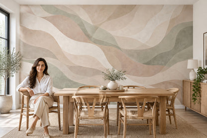 Layered Organic Waves Wallpaper Watercolor Texture Wall Mural