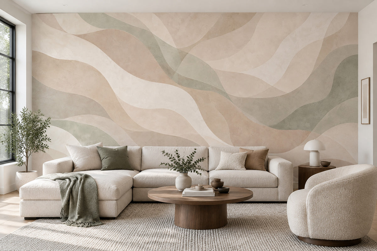 Layered Organic Waves Wallpaper Watercolor Texture Wall Mural