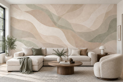 Layered Organic Waves Wallpaper Watercolor Texture Wall Mural