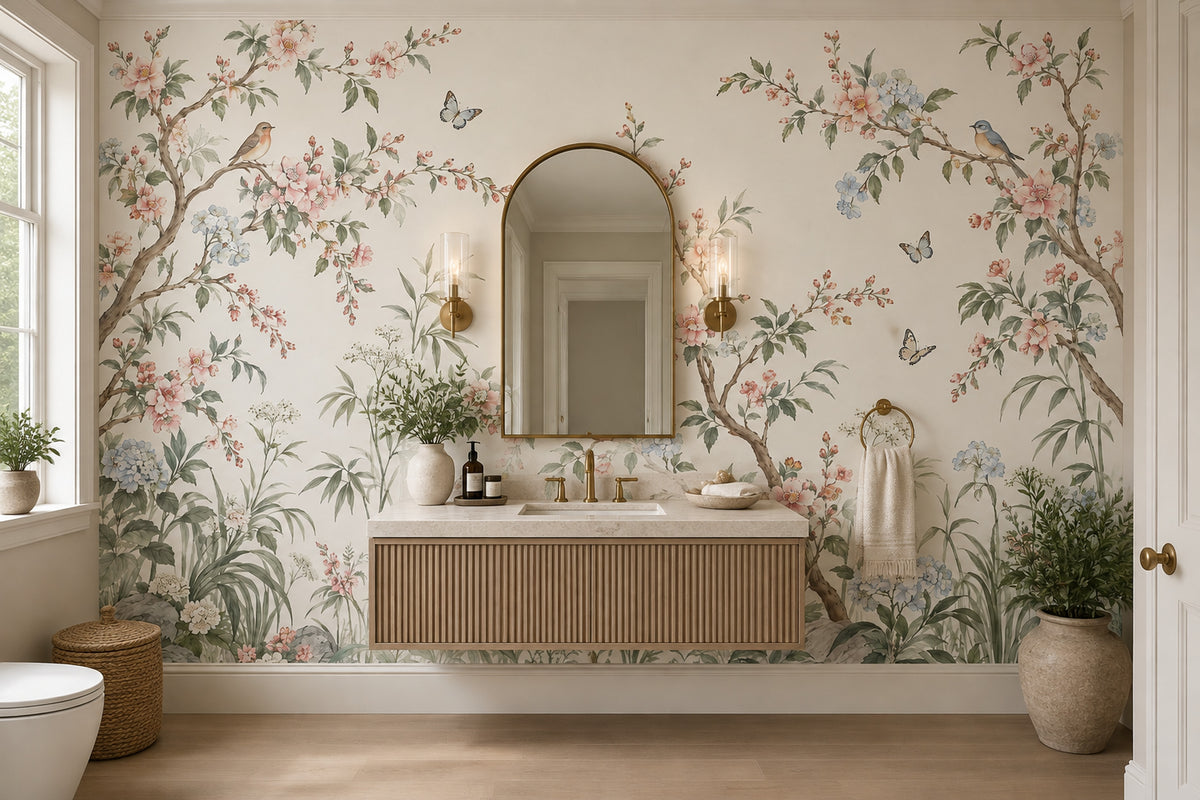 Chinoiserie Blossom Branches Wallpaper Birds And Butterflies Wall Mural