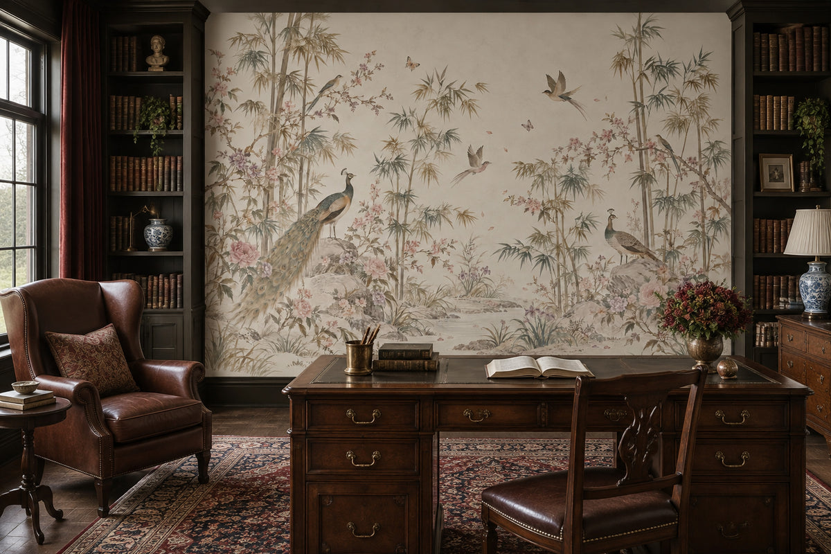 Peacock And Bamboo Wallpaper Chinoiserie Garden Wall Mural