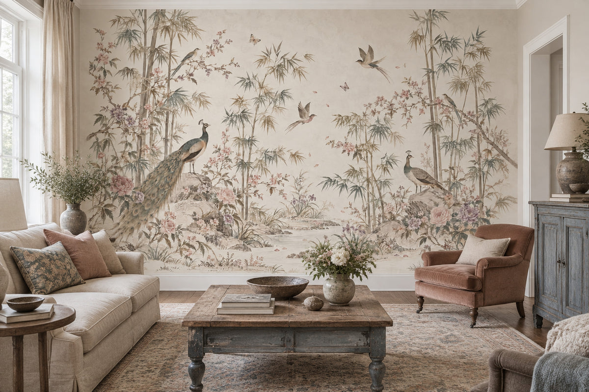 Peacock And Bamboo Wallpaper Chinoiserie Garden Wall Mural