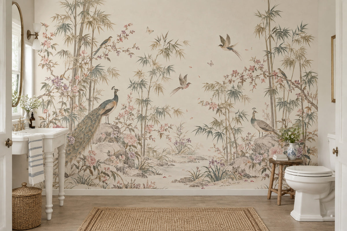 Peacock And Bamboo Wallpaper Chinoiserie Garden Wall Mural